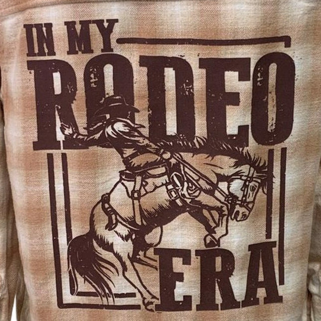 New Hand Printed Womens Small In My Rodeo Era Long Sleeve Plaid Flannel Hoodie