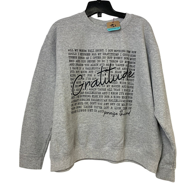Upcycled Hand Printed Mens Large Gratitude Bible Quote Long Sleeve Sweatshirt