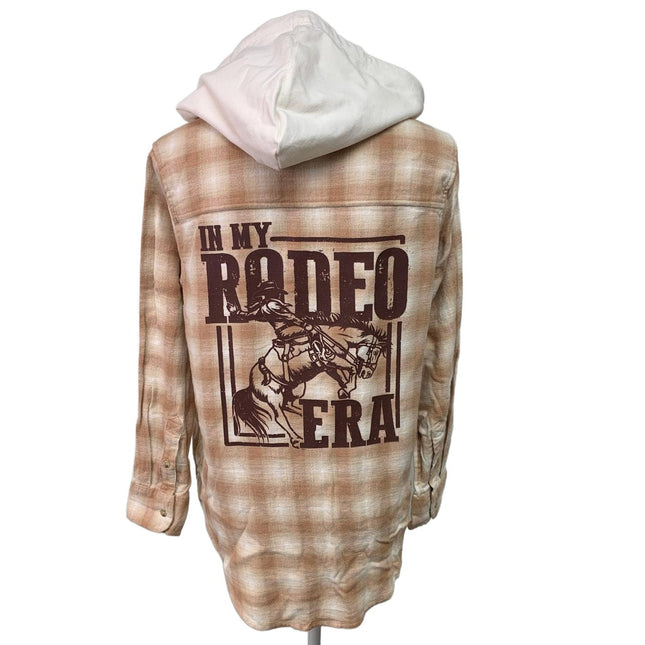 New Hand Printed Womens Small In My Rodeo Era Long Sleeve Plaid Flannel Hoodie