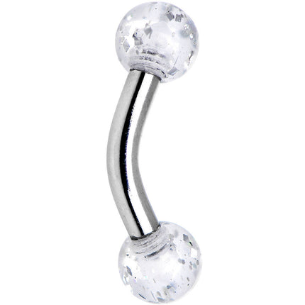 14G 1/4 Acrylic Clear Glitter Cartilage Rook Curved Barbell