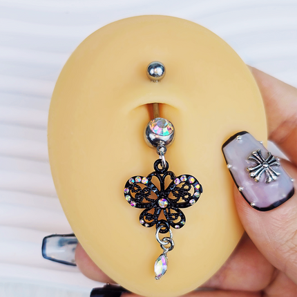 Aurora Gem Delicate Marquise Drop Black Butterfly Dangle Belly Ring