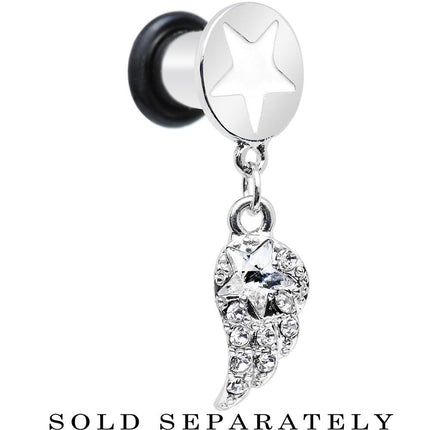 Clear Gem Angel Wing and White Star Single Flare Dangle Plug Sizes 5mm to 14mm