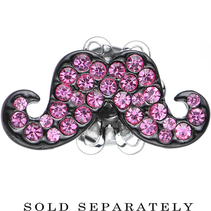 2G Pink Gem Paved Fancy Mustache Single Flare Steel Plug