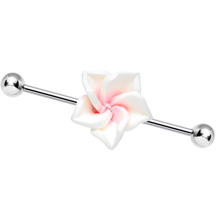 Pink White Beautiful Blossoming Flower Industrial Barbell 37mm