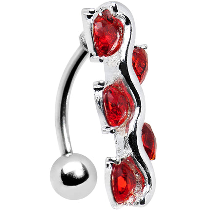 Red Gem Cluster of Hearts Top Mount Belly Ring
