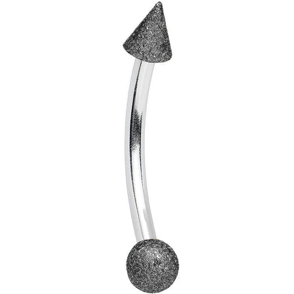 16G 3/8 Black Sandblasted Steel Curved Eyebrow Ring 3mm Cone