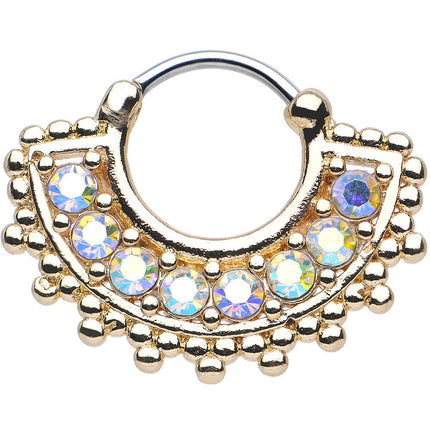 16G 3/8 Aurora CZ Gold IP Tribal Queen Septum Clicker
