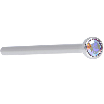 18G 3/4 Aurora CZ Steel Straight Fishtail Nose Ring 2mm