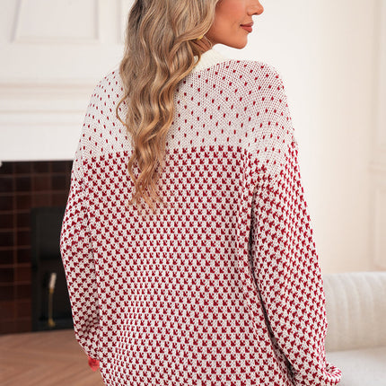 Red Colorblock Bishop Sleeve Knit Sweater