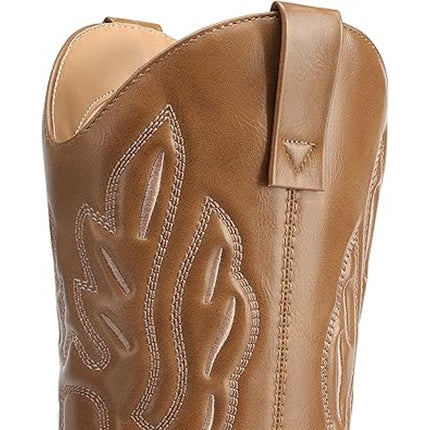 Dream Pairs Womens 10 Brown Faux Leather 2" Heel Western Pull On Cowboy Boots