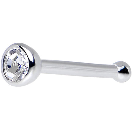 20G 1/4 Clear Bezel Set CZ 14K Solid White Gold Nose Bone 2mm