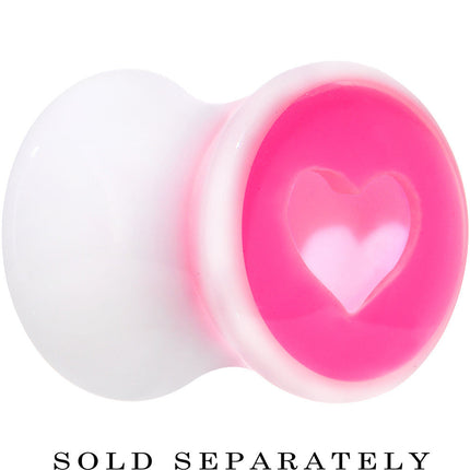 0G White Pink Acrylic Adoring Heart Saddle Plug