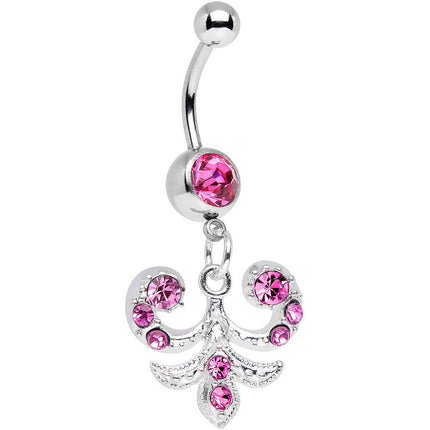 Pink Gem Elaborate French Swirls Dangle Belly Ring