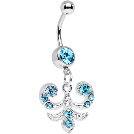 Aqua Gem Elaborate French Swirls Dangle Belly Ring