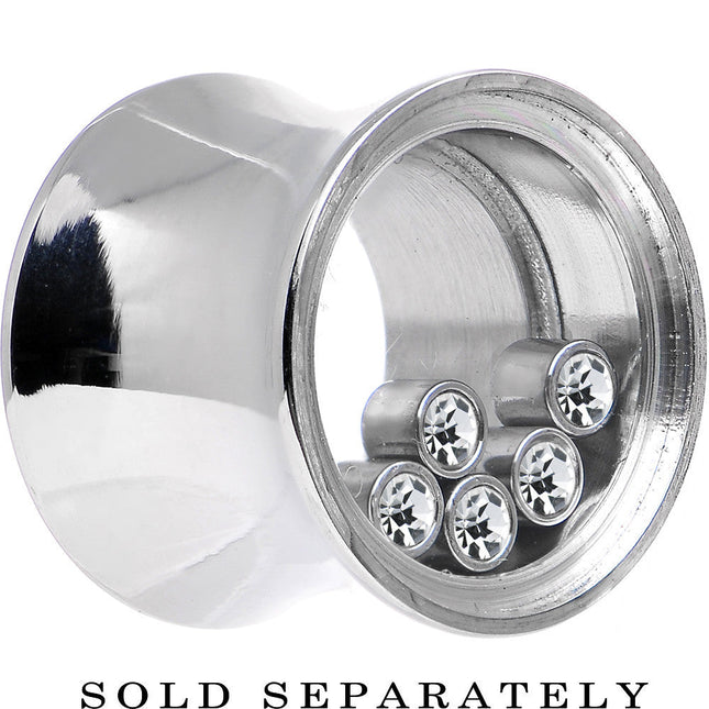 1/2 Moveable Clear Cubic Zirconia Stainless Steel Saddle Plug