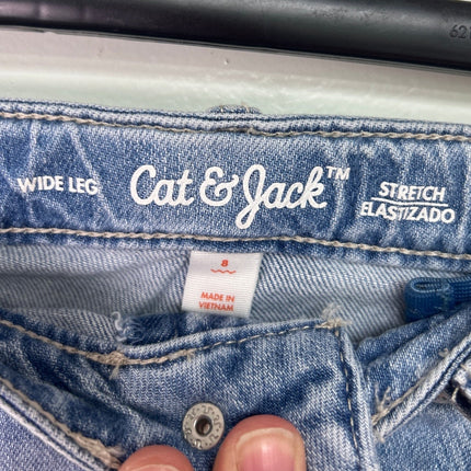 3 New Cat & Jack Girls Size 8 Wide Leg Bootcut Adjustable Waist Denim Blue Jeans