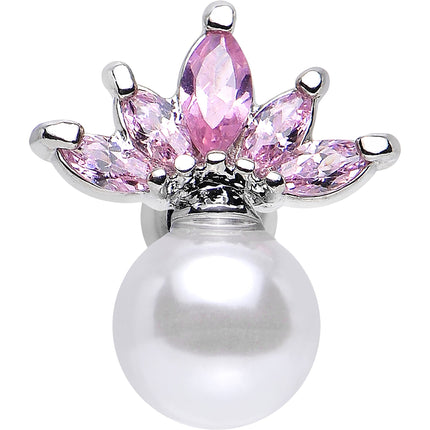 Pink CZ Imitation White Pearl Jeweled Crown Tragus Cartilage Earring