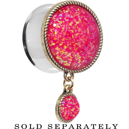 Double Pink Imitation Opal Dangle Plug Sizes 5mm to 1 Inch