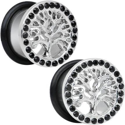 9/16 Black Gem Stainless Steel Single Flare Tree of Life Plug Set