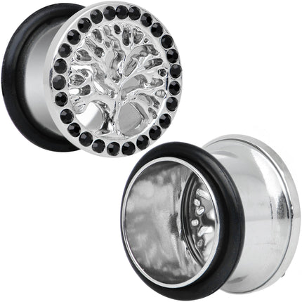 9/16 Black Gem Stainless Steel Single Flare Tree of Life Plug Set