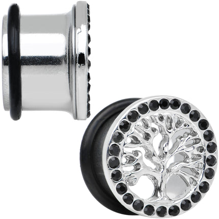 9/16 Black Gem Stainless Steel Single Flare Tree of Life Plug Set