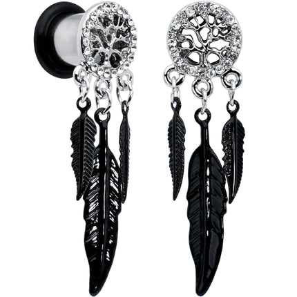 0G Clear Gem Steel Single Flare Tree of Life Dangle Plug Set