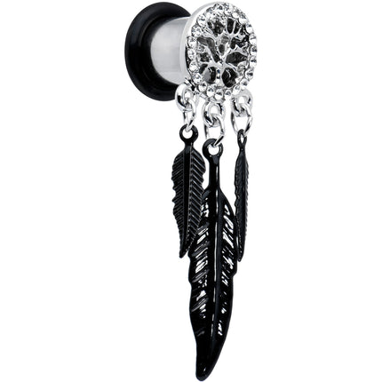 0G Clear Gem Steel Single Flare Tree of Life Dangle Plug Set