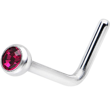 20G Ruby L-Shaped Nose Ring Created with Crystals