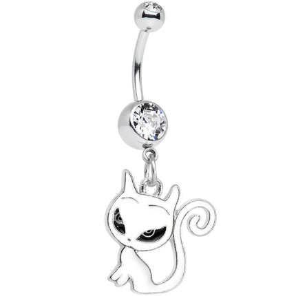 Clear Gem Kitten Dangle Belly Ring
