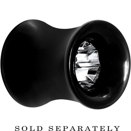 Black Acrylic Clear Gem Inlay Saddle Tunnel Plug 0G to 1 Inch