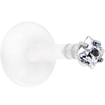 16G 5/16 925 Sterling Silver Bioplast Clear 2mm CZ Labret Monroe