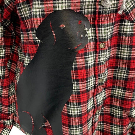 New Hand Printed Womens XXL Black Lab Dog Long Sleeve Plaid Flannel Hoodie