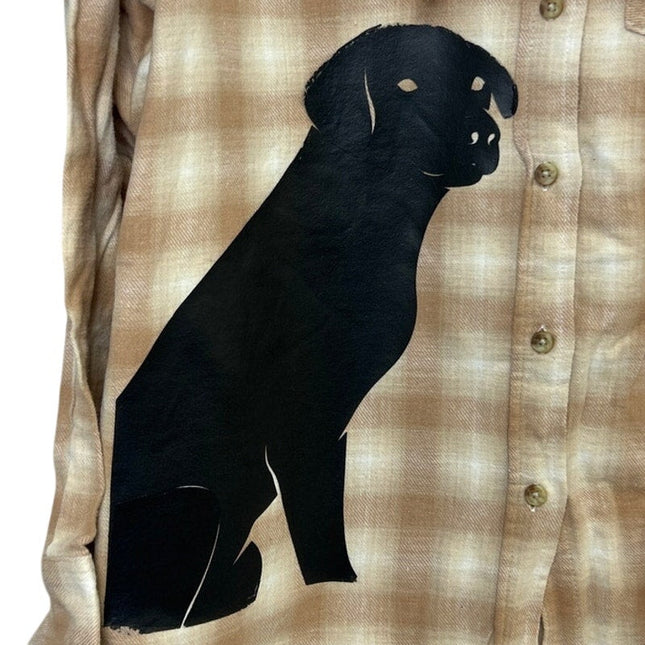 New Hand Printed Womens Small Black Lab Dog Long Sleeve Plaid Flannel Hoodie