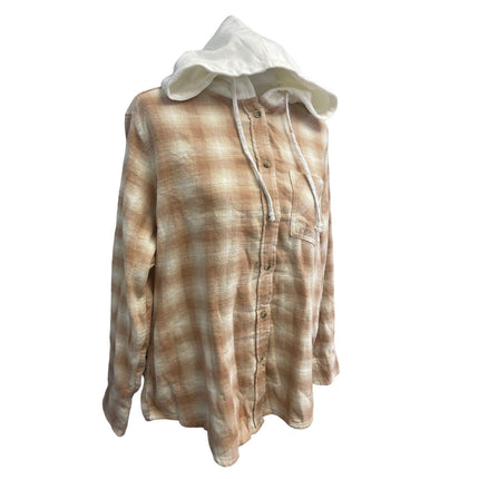 New Time and Tru Womens Medium Long Sleeve Plaid Flannel Cotton Blend Hoodie