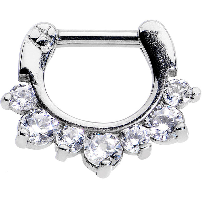 14G 5/16 Seven Clear Cubic Zirconia Septum Clicker
