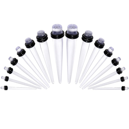 Clear Acrylic Taper Plug Kit - 32 Piece 14 to 00G Ear Stretchers