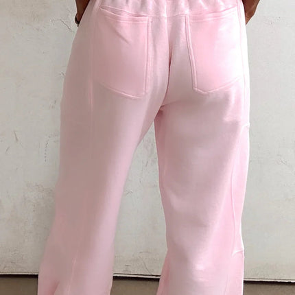 Lilac Tie Elastic Waist Solid Color Patchwork Jogger Pants