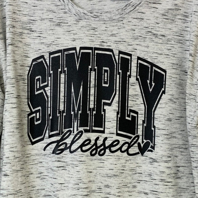 Upcycled Hand Printed Womens Large Simply Blessed Long Sleeve Light Sweatshirt