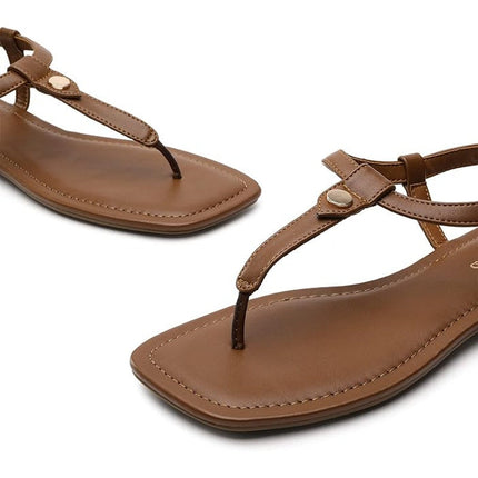 Dream Pairs Womens Size 8.5 Brown T Strap Sandal Flip Flop Square Toe Shoes