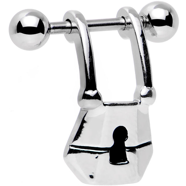 14G 7/16 Steel Barbell Padlock Dangle Cartilage Earring