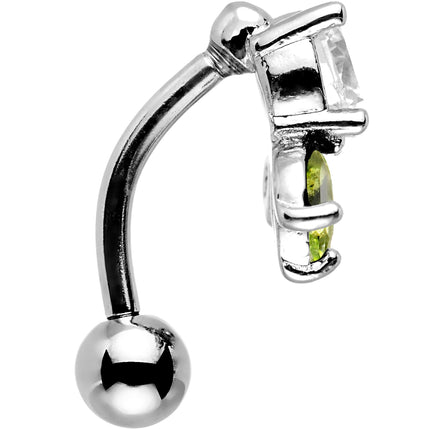 Green and Clear Gem Pretty Petals Flower Top Mount Belly Ring
