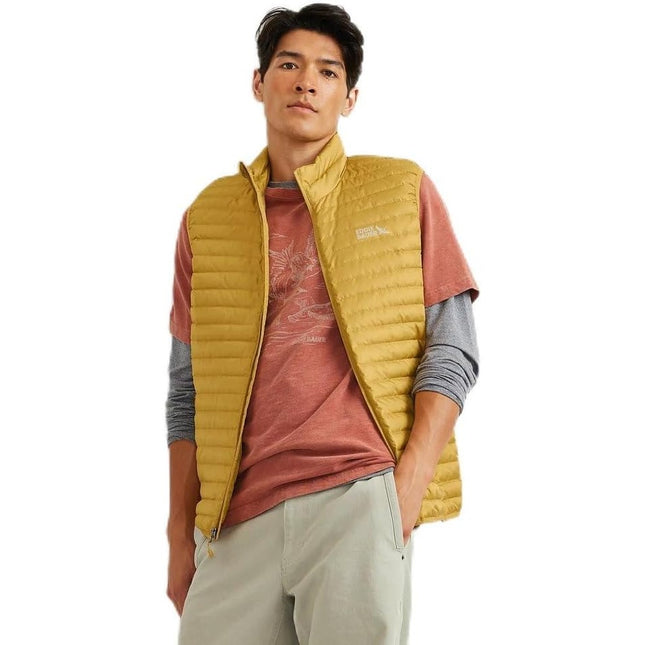 New Eddie Bauer Mens Medium Gold Yellow Microlight 650FP Down Zip Up Puffer Vest