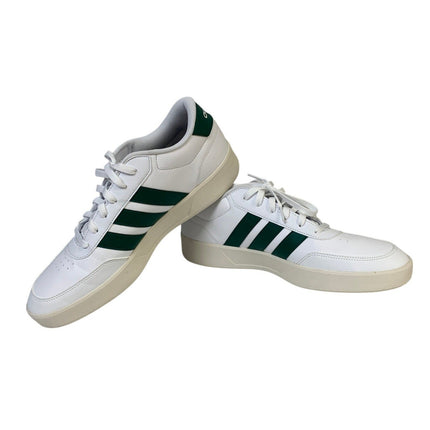 New In Box Adidas Men Size 10 White Faux Leather Green Stripe Breaknet 3.0 Shoes
