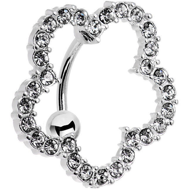 Clear Gem Stainless Steel Cutout Zinnia Flower Top Mount Belly Ring