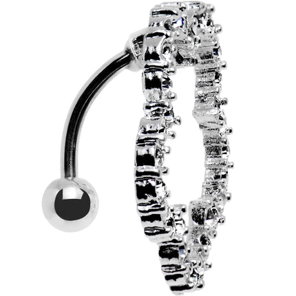 Clear Gem Stainless Steel Cutout Zinnia Flower Top Mount Belly Ring