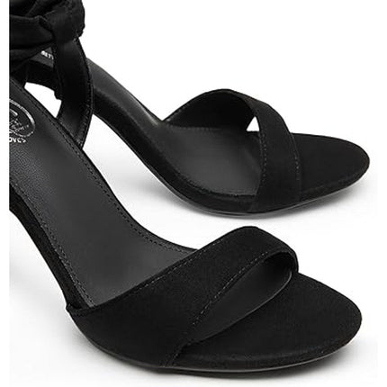 New Trary Womens Size 10 Black Soft Tie Lace Up 3.5" Inch Open Toe Heels Shoes
