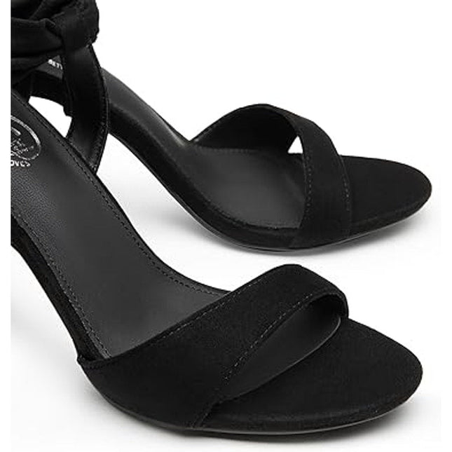 New Trary Womens Size 10 Black Soft Tie Lace Up 3.5" Inch Open Toe Heels Shoes