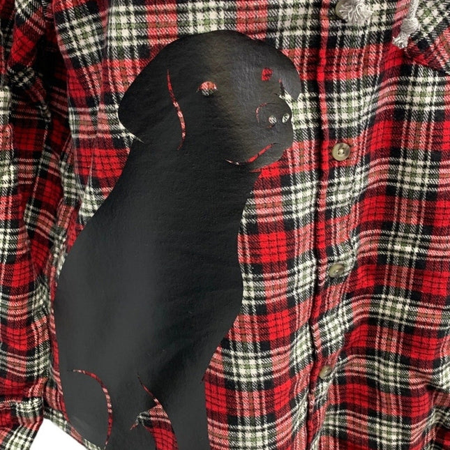 New Hand Printed Womens 3XL Black Lab Dog Long Sleeve Plaid Flannel Hoodie