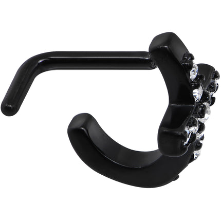 18G Clear Gem Black PVD Cross Faux Hoop L Shaped Nose Ring