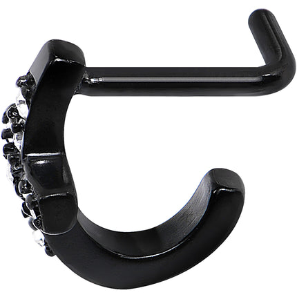 18G Clear Gem Black PVD Cross Faux Hoop L Shaped Nose Ring